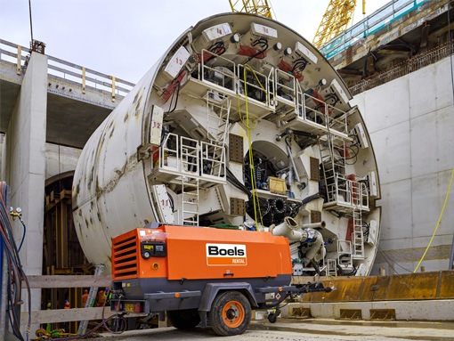 Diesel compressor on a construction site