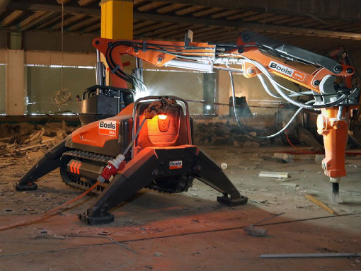 Demolition robot at a construction site