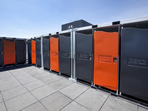 Modular vacuum toilet blocks at an event (green toilet blocks)