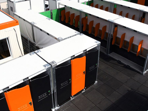 Portable toilets and urinals at a festival